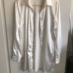 Satin Shirt Mini Dress White
